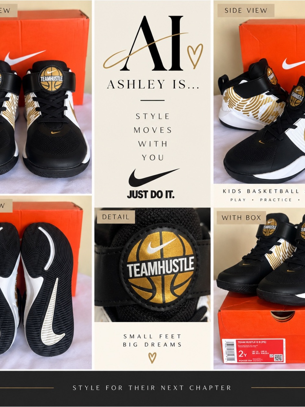 Nike Kids TeamHustle Basketball Sneakers in Black & Gold